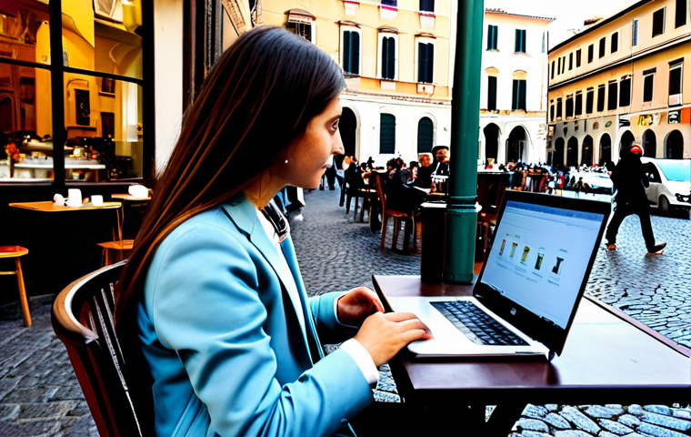 **

"A fully clothed student, appropriate attire, sitting at an outdoor cafe in Rome, Italy, working on a laptop, enjoying a cappuccino. Background shows a bustling street scene with people and Vespas.  Safe for work, professional quality, perfect anatomy, natural proportions, well-formed hands, proper finger count, family-friendly."

**