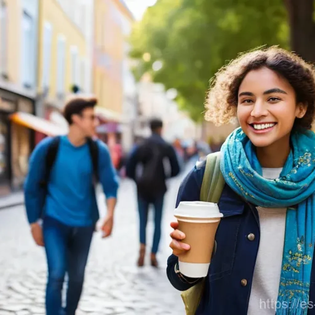 해외연수코디네이터 해외 업무 마케팅 - **Prompt:** A vibrant, cinematic photograph capturing a young Latina student in her early twenties e...