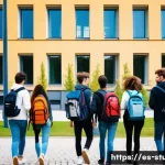 Home 20 해외연수코디네이터 해외 연수 준비 - A vibrant urban scene showing diverse international students walking near a famous European universi...